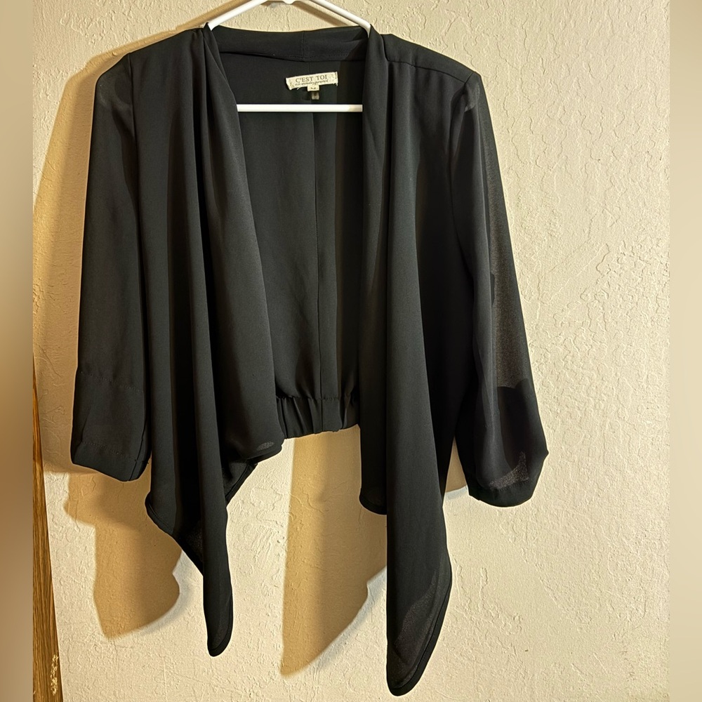 Black Draped Open Front Cardigan